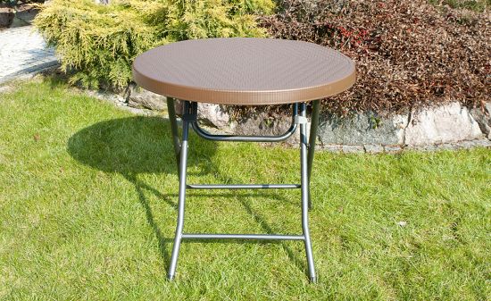 ST&Oacute;Ł CATERINGOWY OGRODOWY SKŁADANY okrągły śr. 80 cm o wzorze rattanu