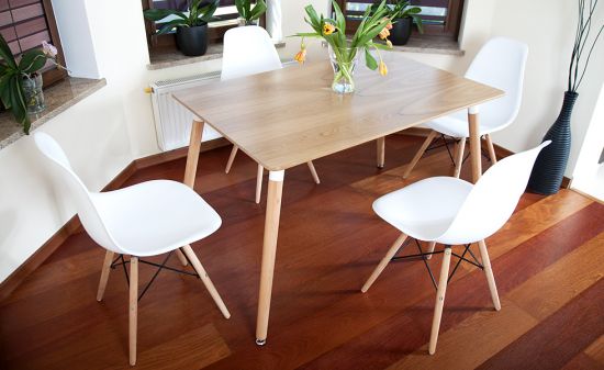 NOWOCZESNY ZESTAW ST&Oacute;Ł + 4 KRZESŁA MEDIOLAN PROSTOKĄTNY BUKOWY