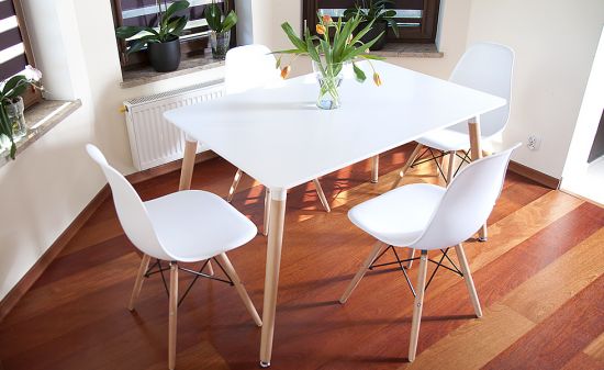 ZESTAW ST&Oacute;Ł + 4 KRZESŁA MEDIOLAN PROSTOKĄTNY BIAŁY 