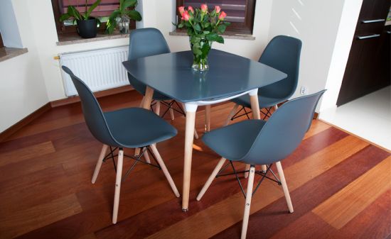 NOWOCZESNY ZESTAW ST&Oacute;Ł + 4 KRZESŁA kolekcja MEDIOLAN KWADRATOWY GRAFITOWY