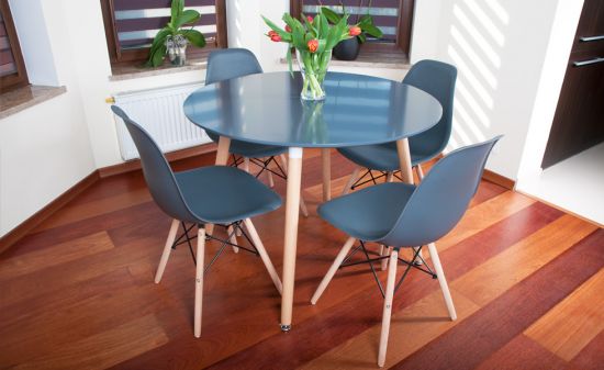 NOWOCZESNY ZESTAW ST&Oacute;Ł OKRĄGŁY FI 100 GRAFITOWY + 4 KRZESŁA  