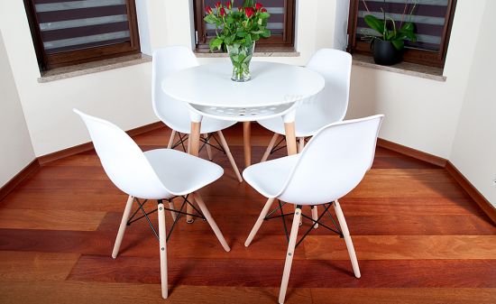 NOWOCZESNY ZESTAW ST&Oacute;Ł OKRĄGŁY FI 80 BIAŁY + 4 KRZESŁA
