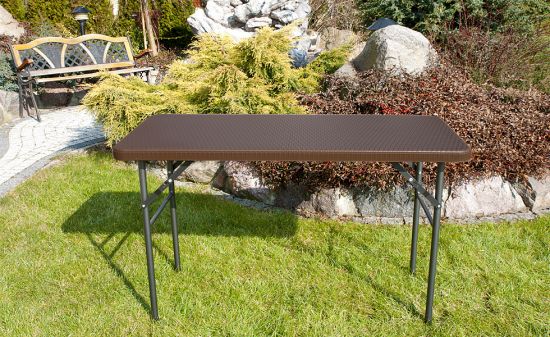 ST&Oacute;Ł CATERINGOWY OGRODOWY SKŁADANY dł. 122 cm o wzorze rattanu