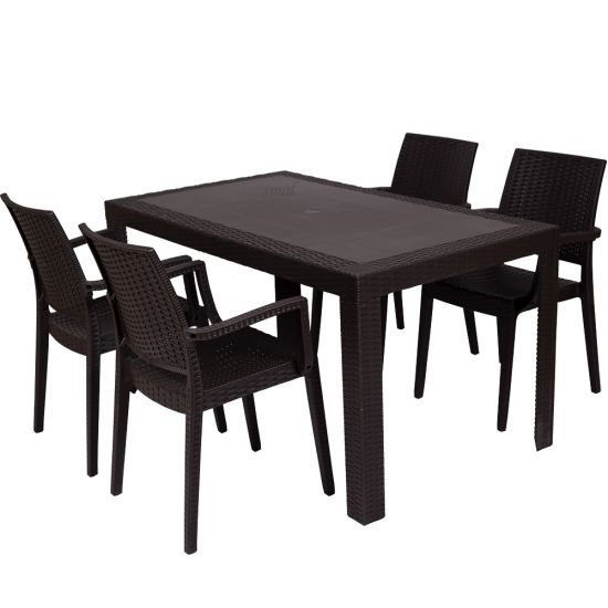 Zestaw St&oacute;ł URANO + 4 Krzesła PCV technorattan Brązowy