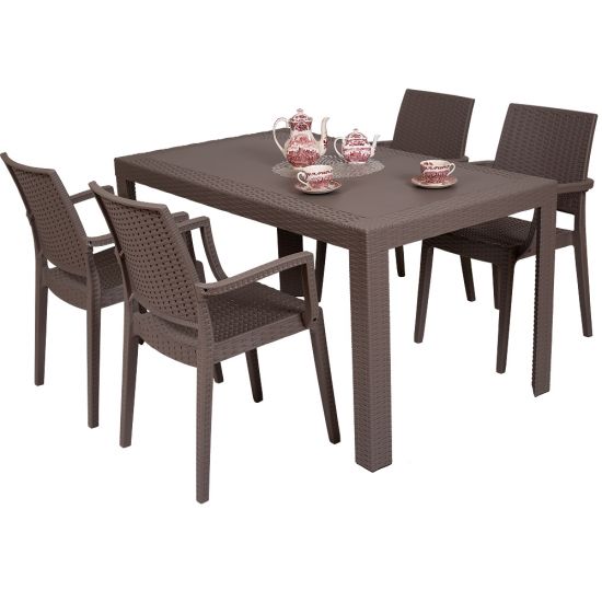 Zestaw St&oacute;ł URANO + 4 Krzesła PCV technorattan Cappuccino