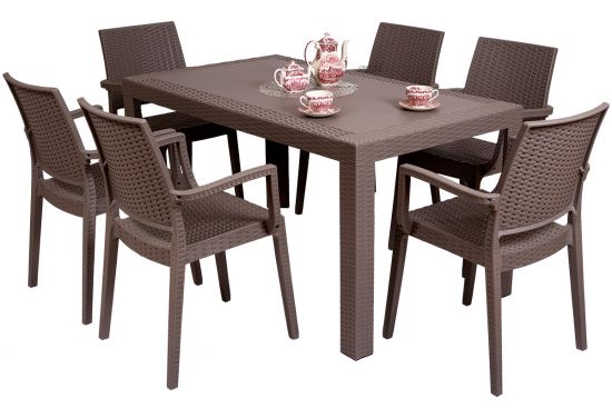 Zestaw St&oacute;ł URANO + 6 Krzesła PCV technorattan Cappuccino