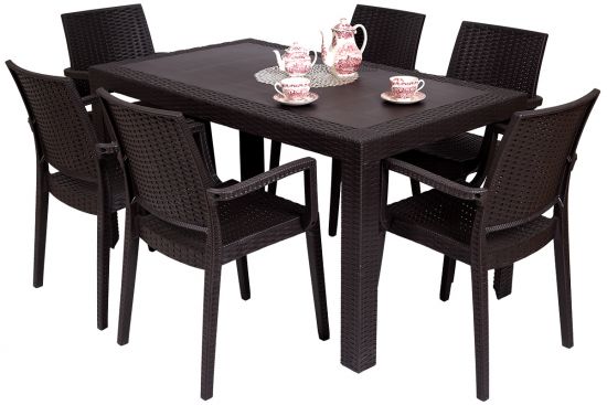 Zestaw St&oacute;ł URANO + 6 Krzesła PCV technorattan Brązowy