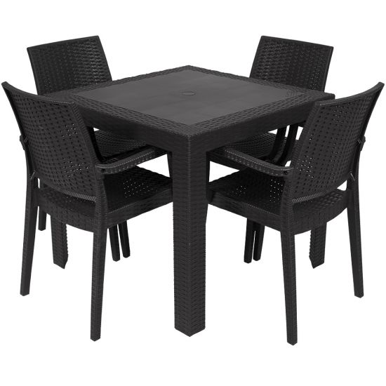 Zestaw St&oacute;ł SATURNO + 4 Krzesła PCV technorattan Czarny