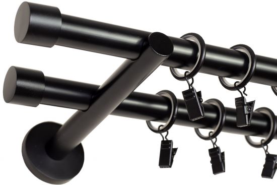 KARNISZ PODW&Oacute;JNY fi 19+19 CZARNY MAT ZAŚLEPKA CICHE K&Oacute;ŁKA