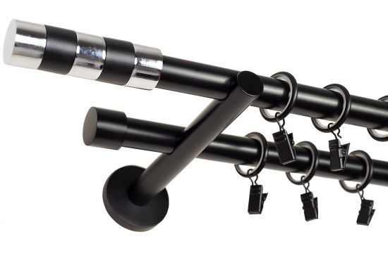 KARNISZ PODW&Oacute;JNY fi 19+19 CZARNY MAT CYLINDER CICHE K&Oacute;ŁKA