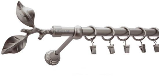 Karnisz LIŚĆ R&Oacute;ŻY Satyna Nikiel, Pojedynczy 19 rura gładka