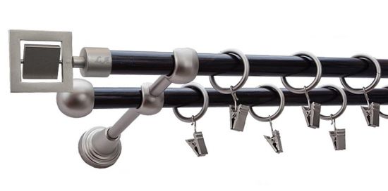 Karnisz RUBIK Satyna Nikiel, Podw&oacute;jny 16 +16 rura wenge