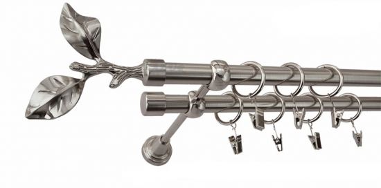 Karnisz LIŚĆ R&Oacute;ŻY Stal Nierdzewna Podw. 19 + 19 rura gładka