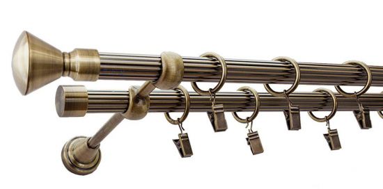 Karnisz APOLLO Antyk Mosiądz, Podw&oacute;jny 19 + 19 rura ryflowana