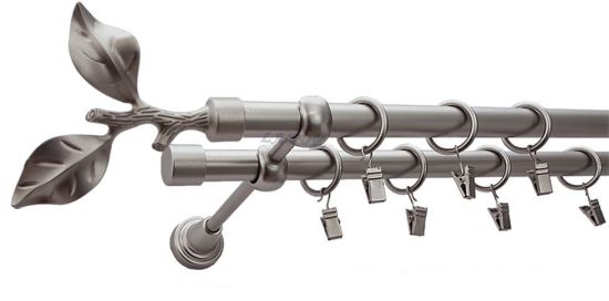 Karnisz LIŚĆ R&Oacute;ŻY Satyna Nikiel Podw. 19 + 19 rura gładka