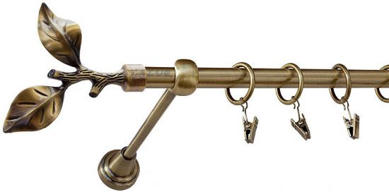 Karnisz LIŚĆ R&Oacute;ŻY Antyk Mosiądz, Pojedynczy 16 rura gładka