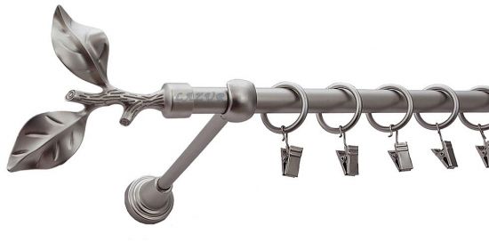 Karnisz LIŚĆ R&Oacute;ŻY Satyna Nikiel, Pojedynczy 16 rura gładka