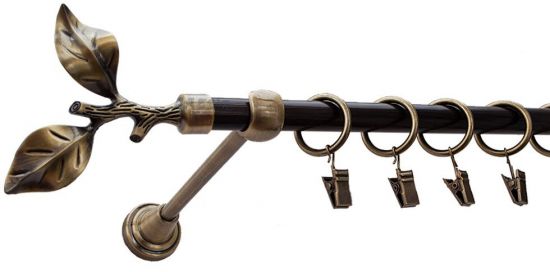 Karnisz LIŚĆ R&Oacute;ŻY Antyk Mosiądz, Pojedynczy 16 rura wenge