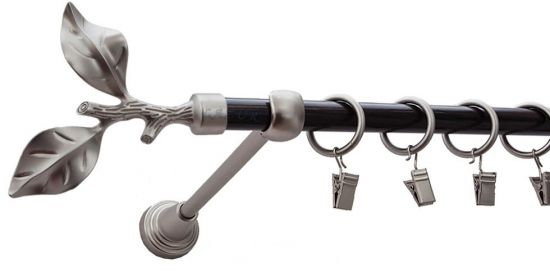 Karnisz LIŚĆ R&Oacute;ŻY Satyna Nikiel, Pojedynczy 16 rura wenge