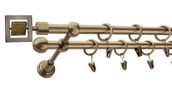 Karnisz RUBIK Antyk Mosiądz, Podw&oacute;jny 16 +16 rura gładka