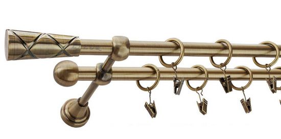 Karnisz PINO Antyk Mosiądz, Podw&oacute;jny 16 +16 rura gładka