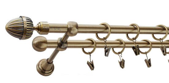 Karnisz ODEON Antyk Mosiądz, Podw&oacute;jny 16 +16 rura gładka