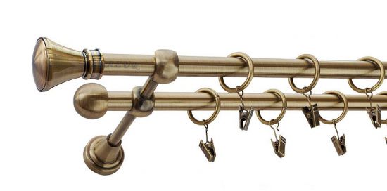 Karnisz LUXOR Antyk Mosiądz, Podw&oacute;jny 16 +16 rura gładka