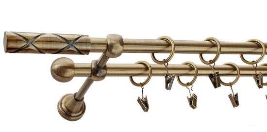 Karnisz CASINO Antyk Mosiądz, Podw&oacute;jny 16 +16 rura gładka