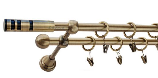 Karnisz CAPRI Antyk Mosiądz, Podw&oacute;jny 16 +16 rura gładka