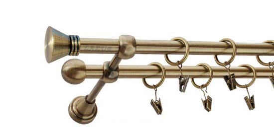 Karnisz FARAON Antyk Mosiądz, Podw&oacute;jny 16 +16 rura gładka