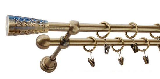 Karnisz DRAGON Antyk Mosiądz, Podw&oacute;jny 16 +16 rura gładka