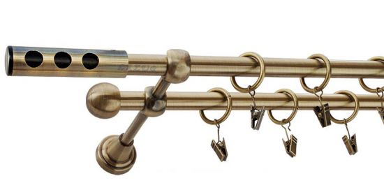 Karnisz DAWI Antyk Mosiądz, Podw&oacute;jny 16 +16 rura gładka