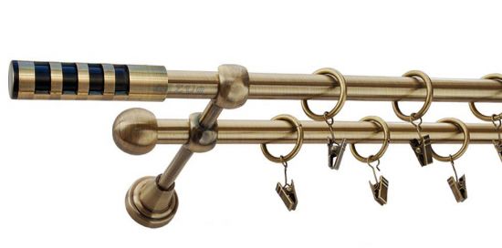 Karnisz DAKOTA Antyk Mosiądz, Podw&oacute;jny 16 +16 rura gładka