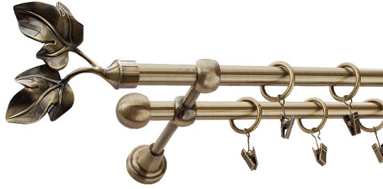 Karnisz GAŁĄZKA Antyk Mosiądz, Podw&oacute;jny 16 +16 rura gładka