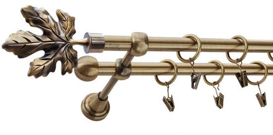 Karnisz KLON Antyk Mosiądz, Podw&oacute;jny 16 +16 rura gładka