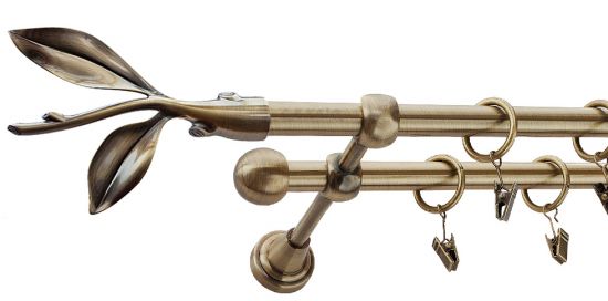 Karnisz LISTEK Antyk Mosiądz, Podw&oacute;jny 16 +16 rura gładka