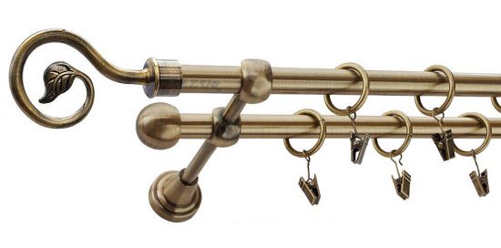 Karnisz LUCCA Antyk Mosiądz, Podw&oacute;jny 16 +16 rura gładka