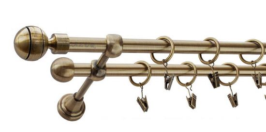 Karnisz PAOLA Antyk Mosiądz, Podw&oacute;jny 16 +16 rura gładka