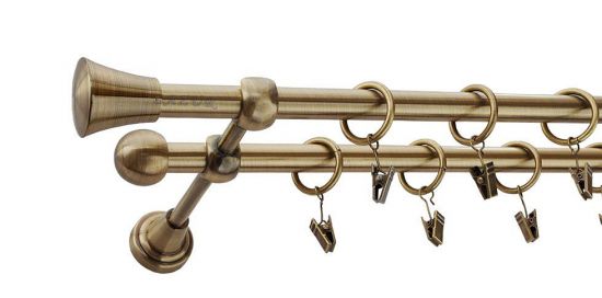 Karnisz MONACO Antyk Mosiądz, Podw&oacute;jny 16 +16 rura gładka