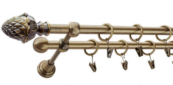 Karnisz ŻOŁĄDŹ Antyk Mosiądz, Podw&oacute;jny 16 +16 rura gładka