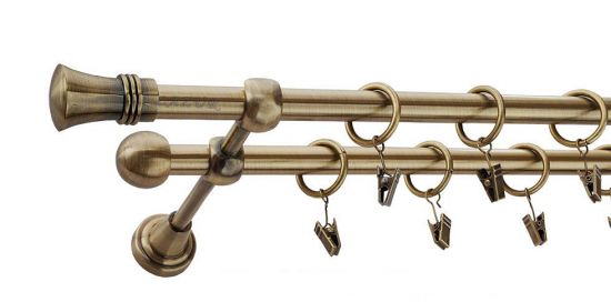 Karnisz PRINCE Antyk Mosiądz, Podw&oacute;jny 16 +16 rura gładka