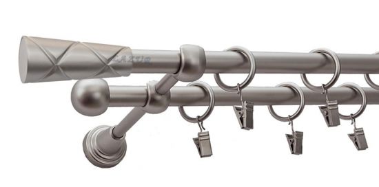 Karnisz PINO Satyna Nikiel, Podw&oacute;jny 16 +16 rura gładka