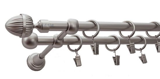 Karnisz ODEON Satyna Nikiel, Podw&oacute;jny 16 +16 rura gładka