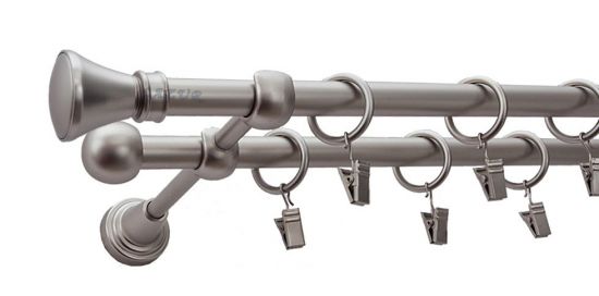 Karnisz LUXOR Satyna Nikiel, Podw&oacute;jny 16 +16 rura gładka