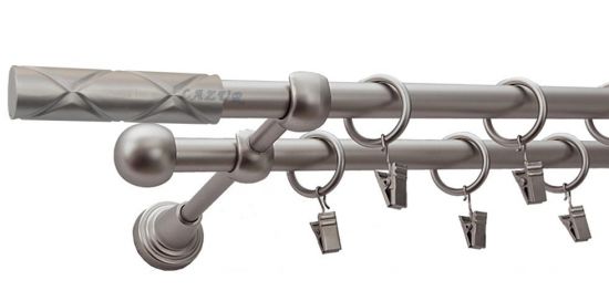 Karnisz CASINO Satyna Nikiel, Podw&oacute;jny 16 +16 rura gładka