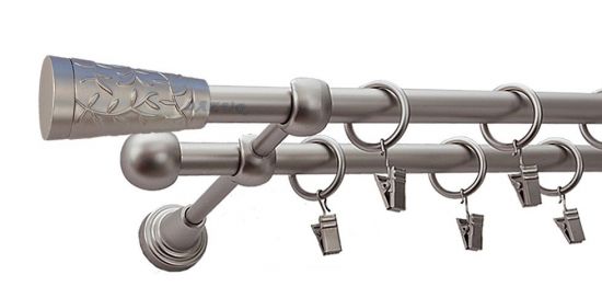 Karnisz DRAGON Satyna Nikiel, Podw&oacute;jny 16 +16 rura gładka