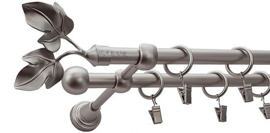 Karnisz GAŁĄZKA Satyna Nikiel, Podw&oacute;jny 16 +16 rura gładka