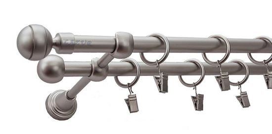 Karnisz PAOLA Satyna Nikiel, Podw&oacute;jny 16 +16 rura gładka