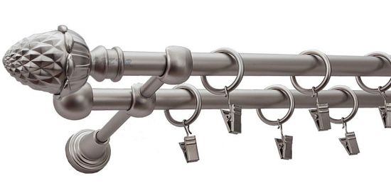 Karnisz ŻOŁĄDŹ Satyna Nikiel, Podw&oacute;jny 16 +16 rura gładka