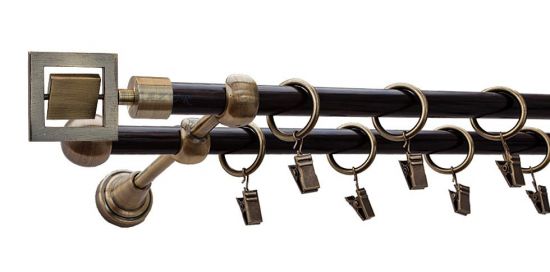 Karnisz RUBIK Antyk Mosiądz, Podw&oacute;jny 16 +16 rura wenge